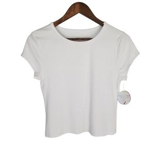 Moral Society Womens White Ribbed Stretch Crop Baby Tee T-Shirt Large NEW